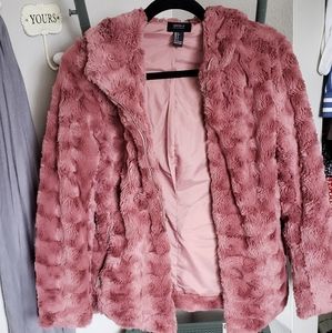 Fun Pink Fuzzy Zip-Up Jacket W/ Hood